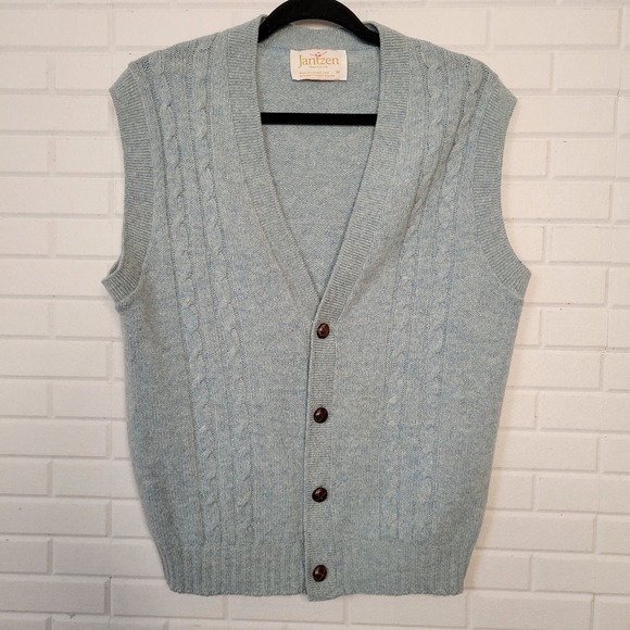 Jantzen Other - Vintage Jantzen Mens Blue Cable Knit Sweater Vest Sz M Grandpa Academia Preppy